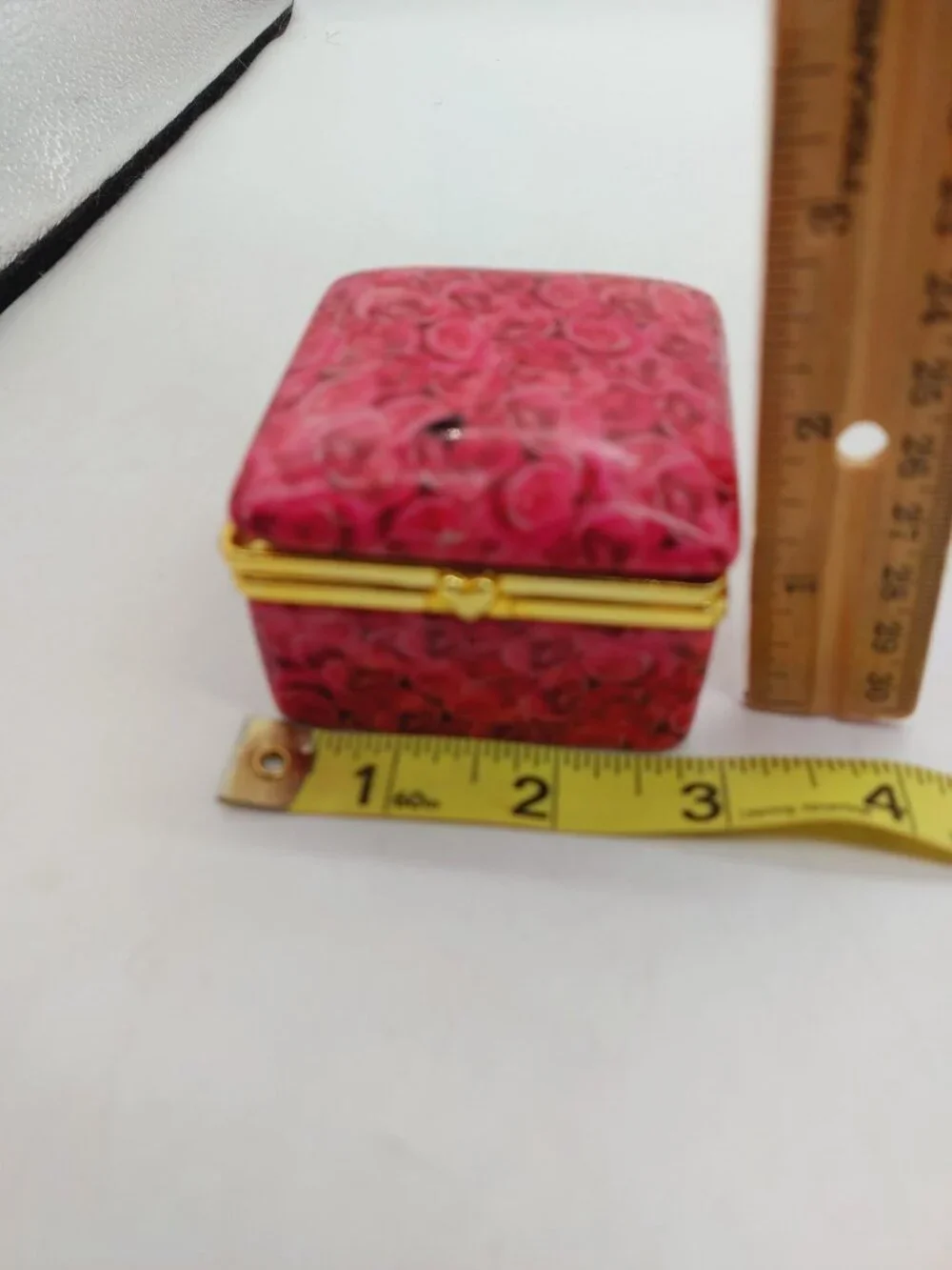 Trinket Box Pink Roses Hinged Round And Square Set Of 2 READ